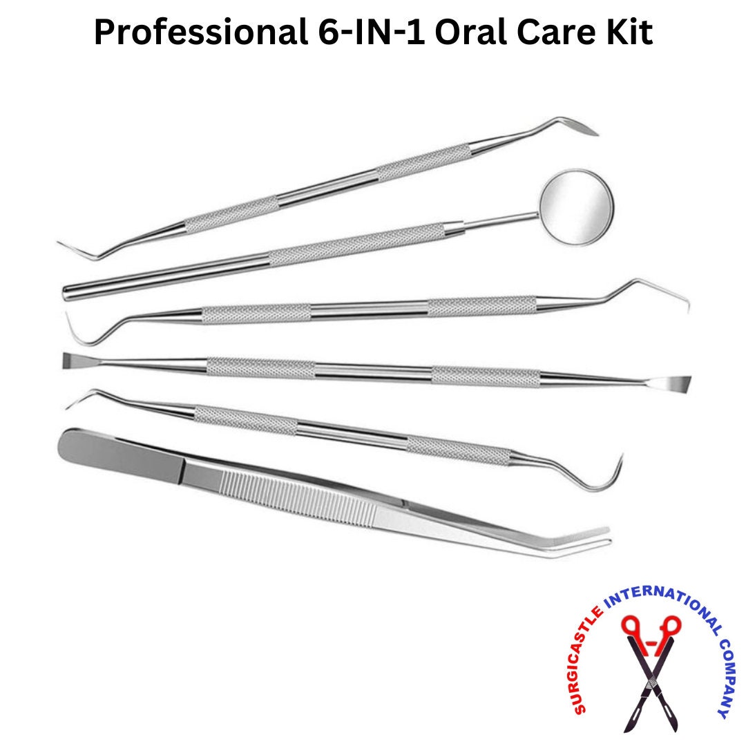 6-Piece Stainless Steel Dental Tool Set – Teeth Cleaning Kit With Leather Pouch