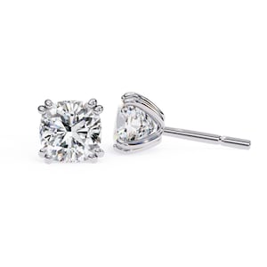 Moissanita de 2,24 quilates con corte cojín / Pendientes de botón / Plata de ley 925 / Engaste en garra / Cierre de rosca / Joyería para hombre y mujer