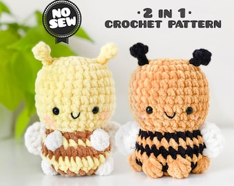 Modèle au crochet sans couture d'abeille facile et rapide pour peluche Amigurumi, best-seller du marché, PDF 2-en-1