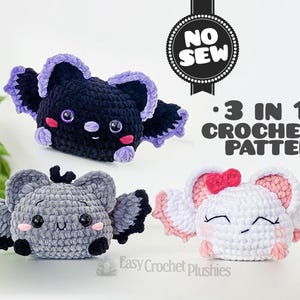 No Sew Bat Crochet Pattern, Easy Fast Chenille Plushie, Bestseller Market 3in1 Amigurumi PDF