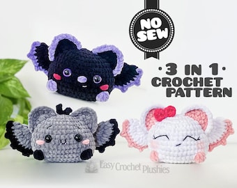 Virkmönster för fladdermus utan symönster, enkel och snabb chenilleplysch, bästsäljande 3-i-1-amigurumi i PDF-format