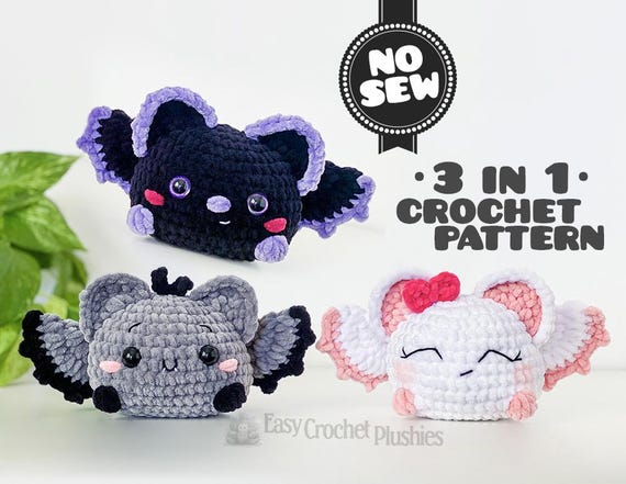No Sew Bat Crochet Pattern, Easy Fast Chenille Plushie, Bestseller Market 3in1 Amigurumi PDF