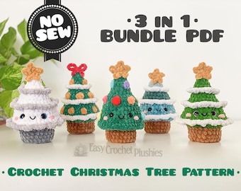 Crochet Christmas Tree Pattern, No Sew Amigurumi Plushie, 3 in 1 Bundle PDF