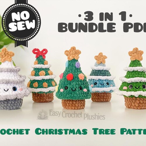 Crochet Christmas Tree Pattern, No Sew Amigurumi Plushie, 3 in 1 Bundle PDF