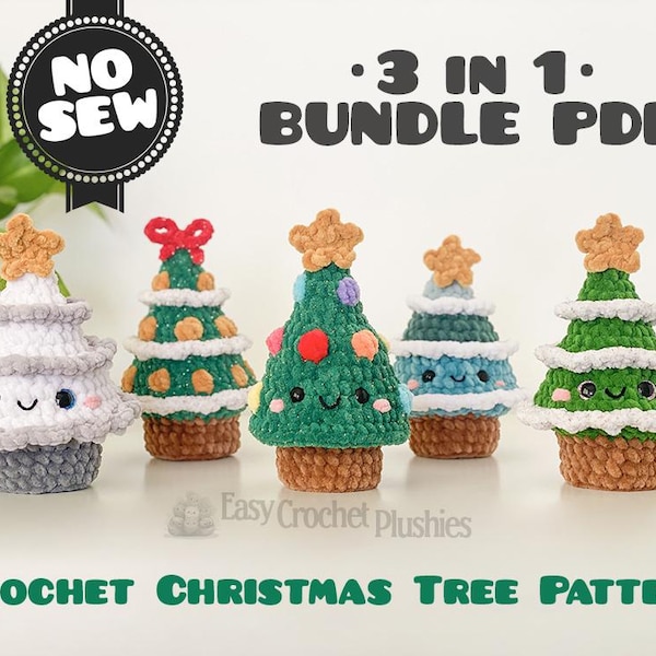 Häkelanleitung für einen Weihnachtsbaum, Amigurumi-Plüschtier ohne Nähen, 3-in-1-Bundle (PDF)