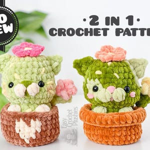 No Sew Cactus Cat Crochet Pattern Easy Fast Amigurumi Plushie Bestseller Market 3-in-1