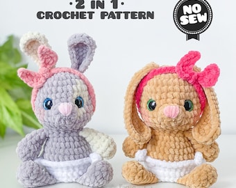 Crochet Bunny Amigurumi Pattern: 2-in-1 No Sew Plush (PDF Pattern)