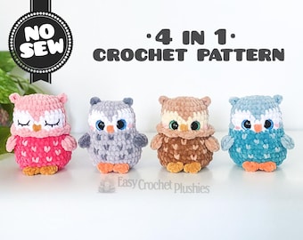 Owl Crochet Pattern: No Sew Easy Fast Amigurumi Plushie 4-in-1 PDF