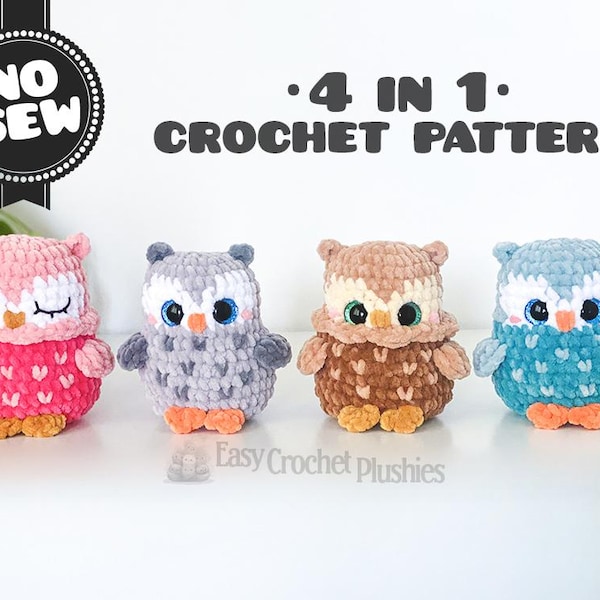 Patrón de ganchillo de búho: Peluche amigurumi 4 en 1 fácil y rápido sin costuras (PDF)