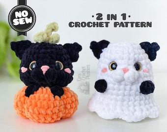 Pumpkin Cat Crochet Pattern: No Sew Easy Fast Amigurumi Plushie 2-in-1 PDF