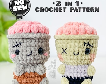 Patrón de crochet de zombi: Peluche amigurumi 2 en 1 fácil y rápido sin costuras (PDF)