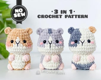 No Sew Hamster Crochet Pattern Easy Fast Amigurumi Plushie Bestseller Market 3-in-1