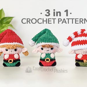 No Sew Santa&#39;s Helper Crochet Pattern, No Sew Amigurumi, Crochet Plushie Pattern - 3 in 1 PDF PATTERN