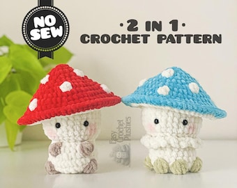 Crochet Mushroom Pattern,  No Sew Amigurumi Plushie, 3-in-1 Bundle PDF