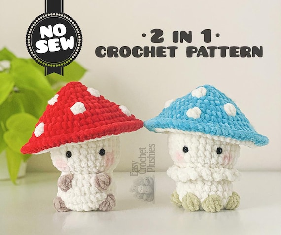 Crochet Mushroom Pattern,  No Sew Amigurumi Plushie, 3-in-1 Bundle PDF