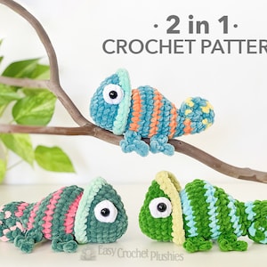 No Sew Chameleon Crochet Pattern, No Sew Amigurumi, Crochet Plushie Pattern - 2 in 1 PDF PATTERN