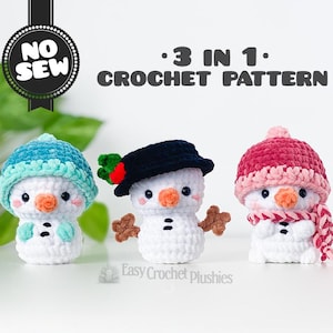 No Sew Snowman Crochet Pattern Easy Fast Amigurumi Plushie Bestseller Market 3-in-1 PDF