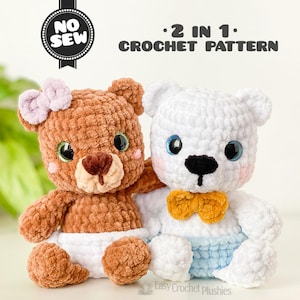 Baby Bear Crochet Pattern: No Sew Easy Fast Amigurumi Plushie 2-in-1 PDF