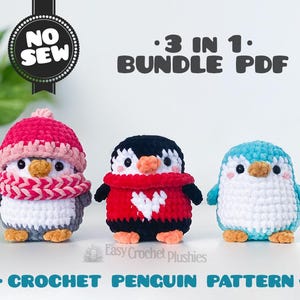 Haakpatroon voor een pinguïn, Amigurumi knuffel zonder naaien, 3-in-1 bundel (PDF)