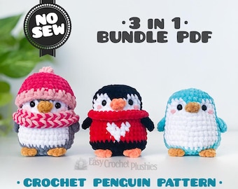 Crochet Penguin Pattern, No Sew Amigurumi Plushie, 3-in-1 Bundle PDF