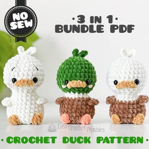 Modèle de canard au crochet, peluche amigurumi sans couture, lot de 3 fichiers PDF image 1