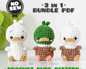 Crochet Duck Pattern, No Sew Amigurumi Plushie, 3-in-1 Bundle PDF