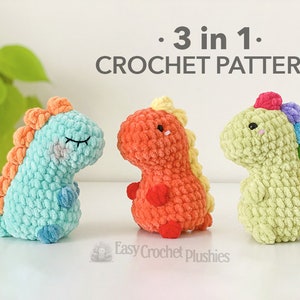 No Sew Dino Häkelanleitung, No Sew Amigurumi, Häkelanleitung für Plushie - 3 in 1 PDF MUSTER