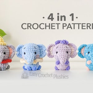 No Sew Elephant Crochet Pattern, No Sew Amigurumi, Crochet Plushie Pattern - 4 in 1 PDF PATTERN
