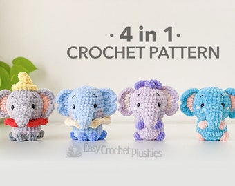 No Sew Elephant Crochet Pattern, No Sew Amigurumi, Crochet Plushie Pattern - 4 in 1 PDF PATTERN
