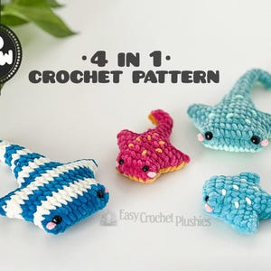 Stingray Crochet Pattern: No Sew Easy Fast Amigurumi Plushie 4-in-1 PDF