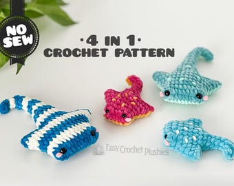 Stingray Crochet Pattern: No Sew Easy Fast Amigurumi Plushie 4-in-1 PDF