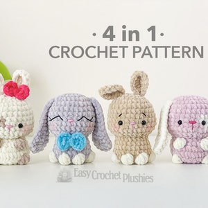 Schema all'uncinetto per coniglietto senza cuciture, schema amigurumi senza cuciture, schema peluche all'uncinetto - SCHEMA PDF 4 in 1