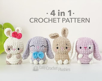 No Sew Bunny Häkelanleitung, No Sew Amigurumi, Häkelanleitung für Plushie - 4 in 1 PDF MUSTER