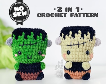 Patrón de ganchillo de Frankenstein: Peluche amigurumi 2 en 1 fácil y rápido sin costuras (PDF)