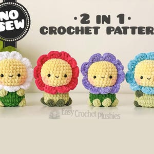 No Sew Flower Crochet Pattern, No Sew Amigurumi, Crochet Plushie Pattern - 2 in 1 PDF PATTERN