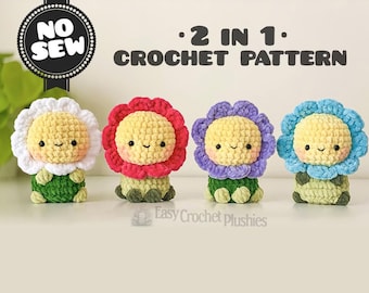 No Sew Flower Crochet Pattern, No Sew Amigurumi, Crochet Plushie Pattern - 2 in 1 PDF PATTERN