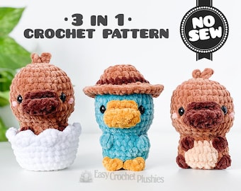 No Sew Platypus Crochet Pattern Easy Fast Amigurumi Plushie Bestseller Market 3-in-1