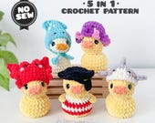Crochet Rubber Duck Amigurumi Pattern, No Sew 5-in-1 Bundle PDF, Interchangeable Sea Life Hats