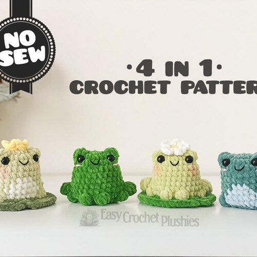 Frog Crochet Pattern: No Sew Easy Fast Amigurumi Plushie 4-in-1 PDF
