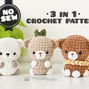 Bear Crochet Pattern: No Sew Easy Fast Amigurumi Plushie 3-in-1 PDF