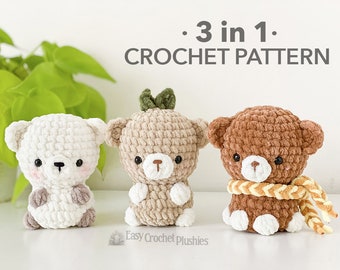 No Sew Bear Crochet Pattern, No Sew Amigurumi, Crochet Plushie Pattern - 3 in 1 PDF PATTERN