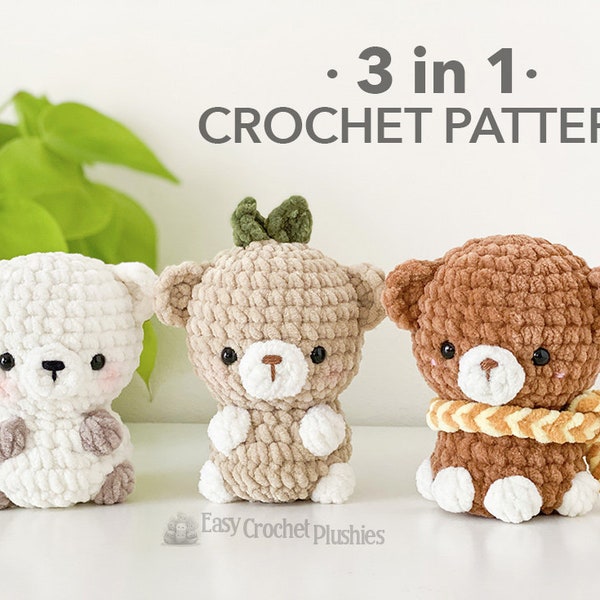 No Sew Bear Crochet Pattern, No Sew Amigurumi, Crochet Plushie Pattern - 3 in 1 PDF PATTERN