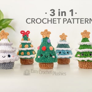 Albero di Natale all'uncinetto senza cuciture, Amigurumi senza cuciture, modello di peluche all'uncinetto - SCHEMA PDF 3 in 1