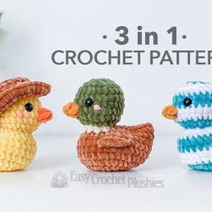 No Sew Rubber Ducky Häkelanleitung, No Sew Amigurumi, Häkelanleitung für Plushie - 3 in 1 PDF MUSTER