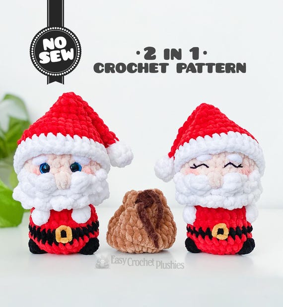 No Sew Santa Claus Crochet Pattern Easy Fast Amigurumi Plushie Bestseller Market 3-in-1 PDF