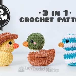 Rubber Ducky Crochet Pattern: No Sew Easy Amigurumi Plushie Fast 30 minutes 3-in-1 PDF