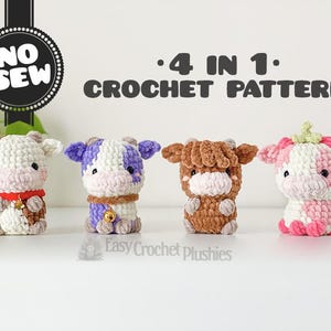 Cow Crochet Pattern: No Sew Easy Fast Amigurumi Plushie 4-in-1 PDF