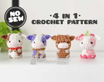 Patrón de crochet de vaca sin costuras, fácil y rápido, amigurumi de peluche, el más vendido del mercado, 4 en 1, PDF