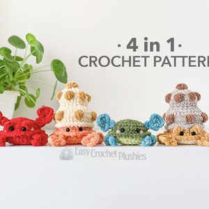 No Sew Crab Crochet Pattern, No Sew Amigurumi, Crochet Plushie Pattern - 4 in 1 PDF PATTERN