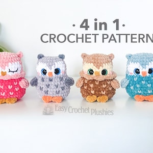 No Sew Owl Häkelanleitung, No Sew Amigurumi, Plushie Häkelanleitung - 4 in 1 PDF MUSTER